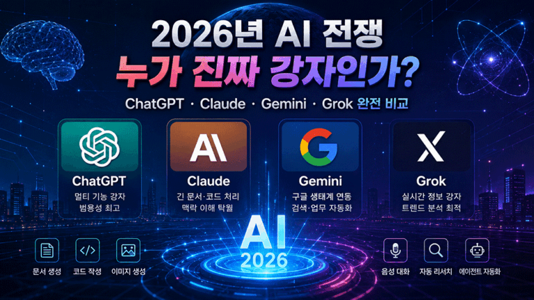 AI 비교｜2026 ChatGPT·Claude·Gemini·Grok 완전 분석