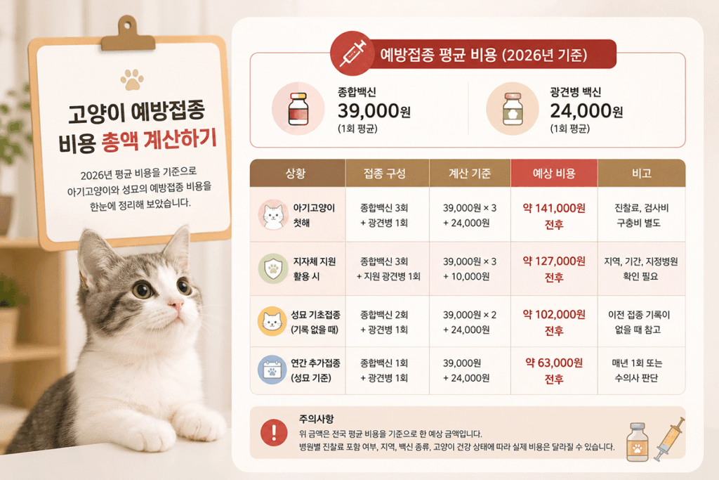 고양이 예방접종 비용, 고양이 종합백신