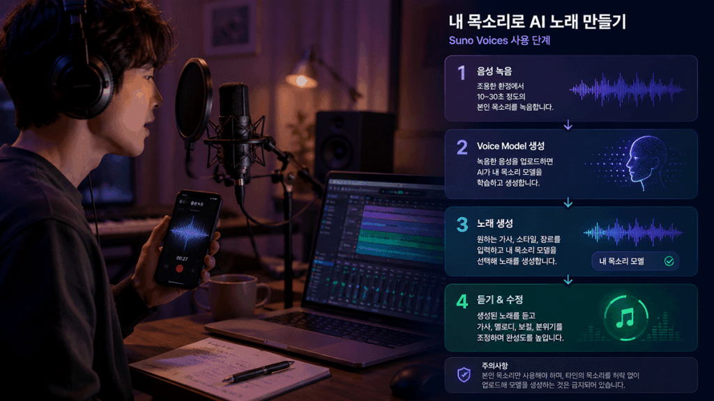 Suno AI 사용법, 수노 AI, AI 노래 만들기, 내 목소리 AI 노래