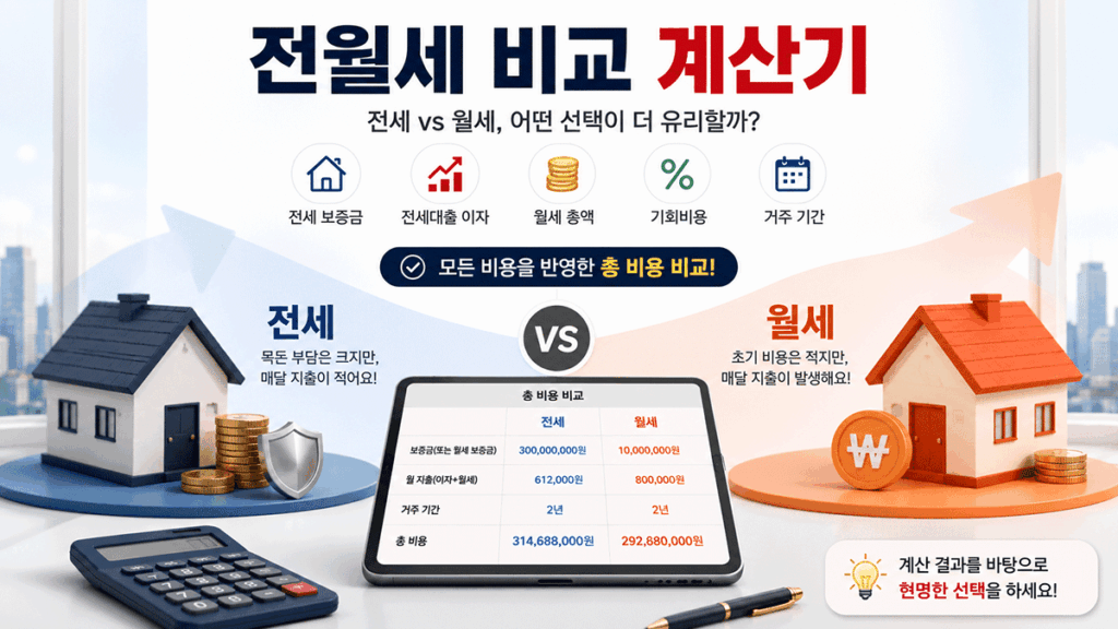 전월세 비교 계산기｜전세 vs 월세 뭐가 유리할까? 2026 실전 가이드
