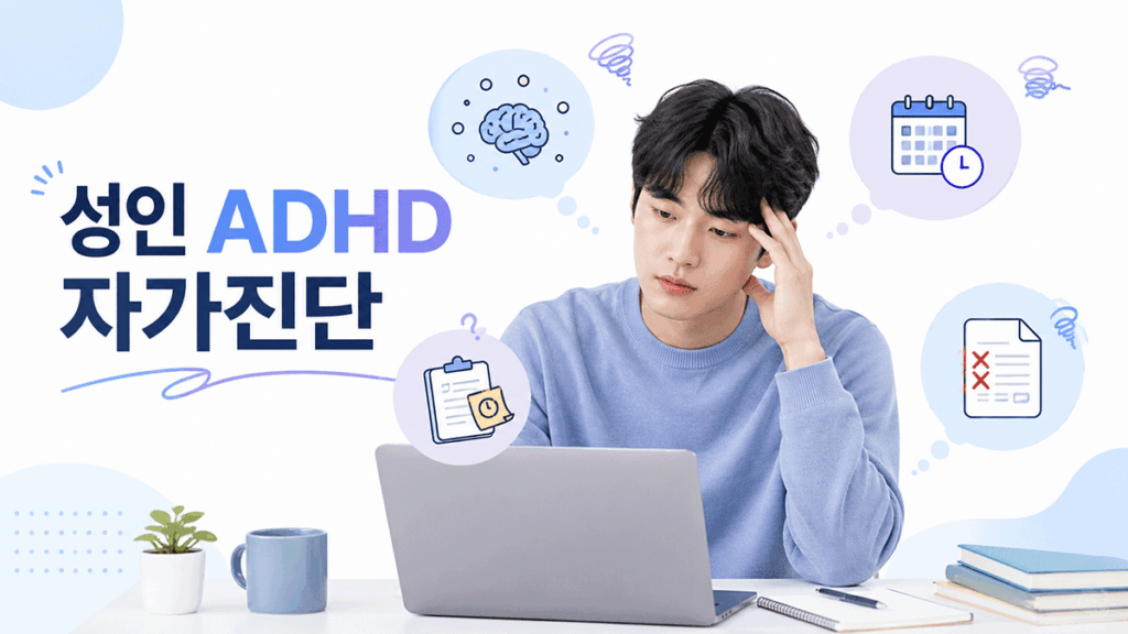 성인 ADHD, 성인 ADHD 자가진단, ADHD 테스트, ASRS-v1.1, 성인 ADHD 증상, 집중력 저하, 미루는 습관, ADHD와 우울증 차이, 성인 ADHD 병원, 정신건강