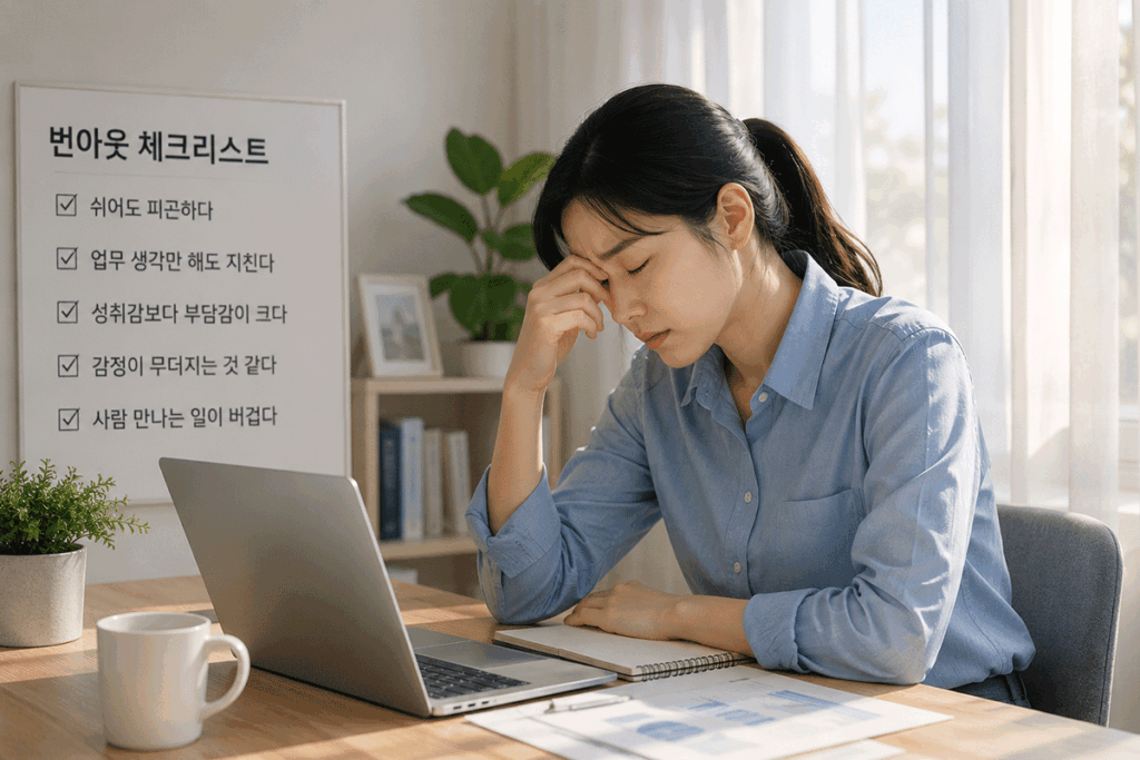 번아웃 자가진단, 번아웃 테스트, 직장인 번아웃, CBI, 코펜하겐 번아웃 척도, 업무 스트레스, 조용한 사직, 워라밸, 소진 증후군, 직장인 심리