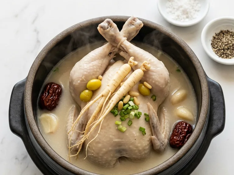 Samgyetang served with salt and pepper