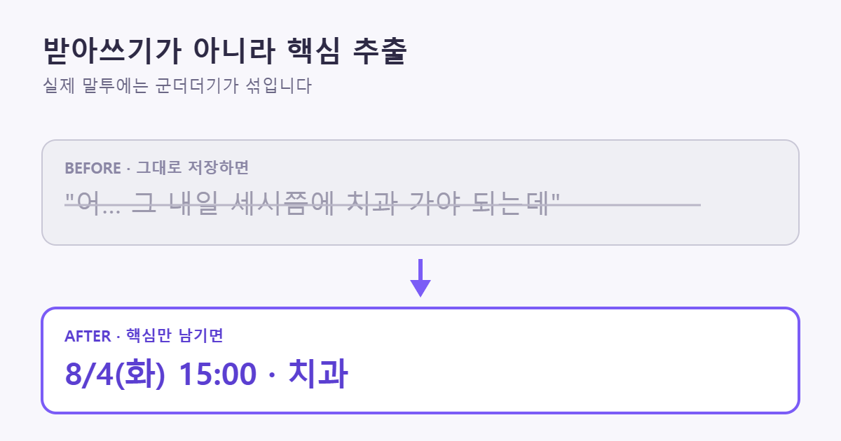 말로 일정 등록 핵심 추출 비교