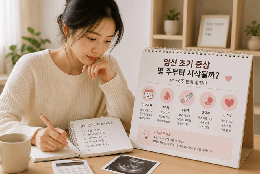 임신 초기 증상, 임신 몇 주, 임신테스트기