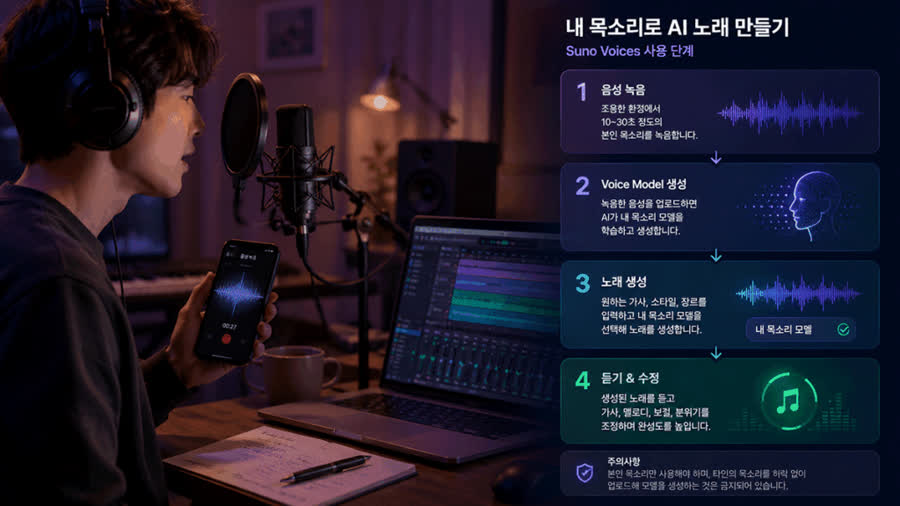 Suno AI 사용법, 수노 AI, AI 노래 만들기, 내 목소리 AI 노래