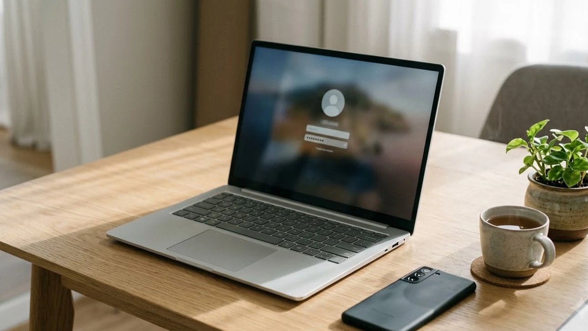 Password manager setup on a laptop at a quiet home desk